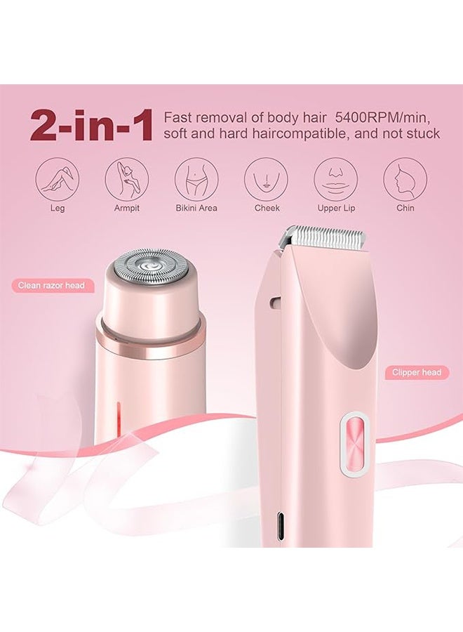 HAVEN 2-in-1 Trimmer & Facial Hair Remover for Women, Double Head Dual Purpose, Wet & Dry Use, Rechargeable Lady Shaver for Face, Upper Lip, Bikini Area & Body - Pink - Image 2